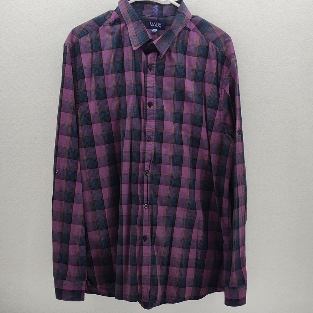 Newton Men's Purple Plaid Casual Button Down Shirt